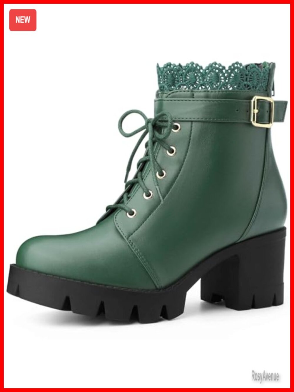 Womens Faux Leather Lace Up Platform Combat Boots Chunky Heel Ankle Boots